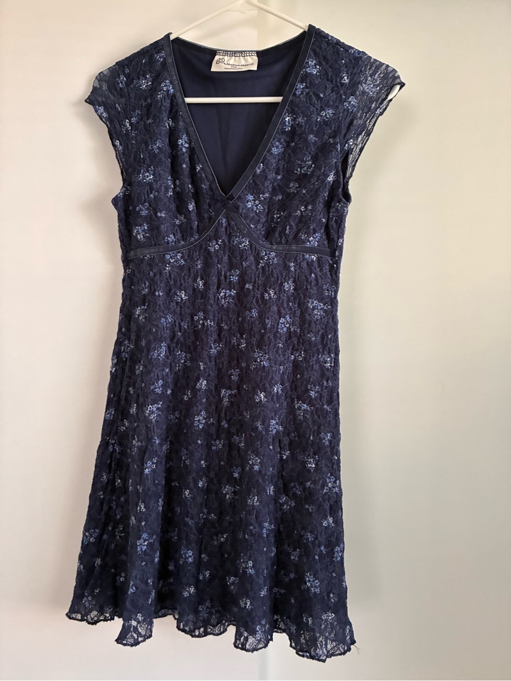 No Boundaries Navy Floral Lace V-Neck Mini Dress